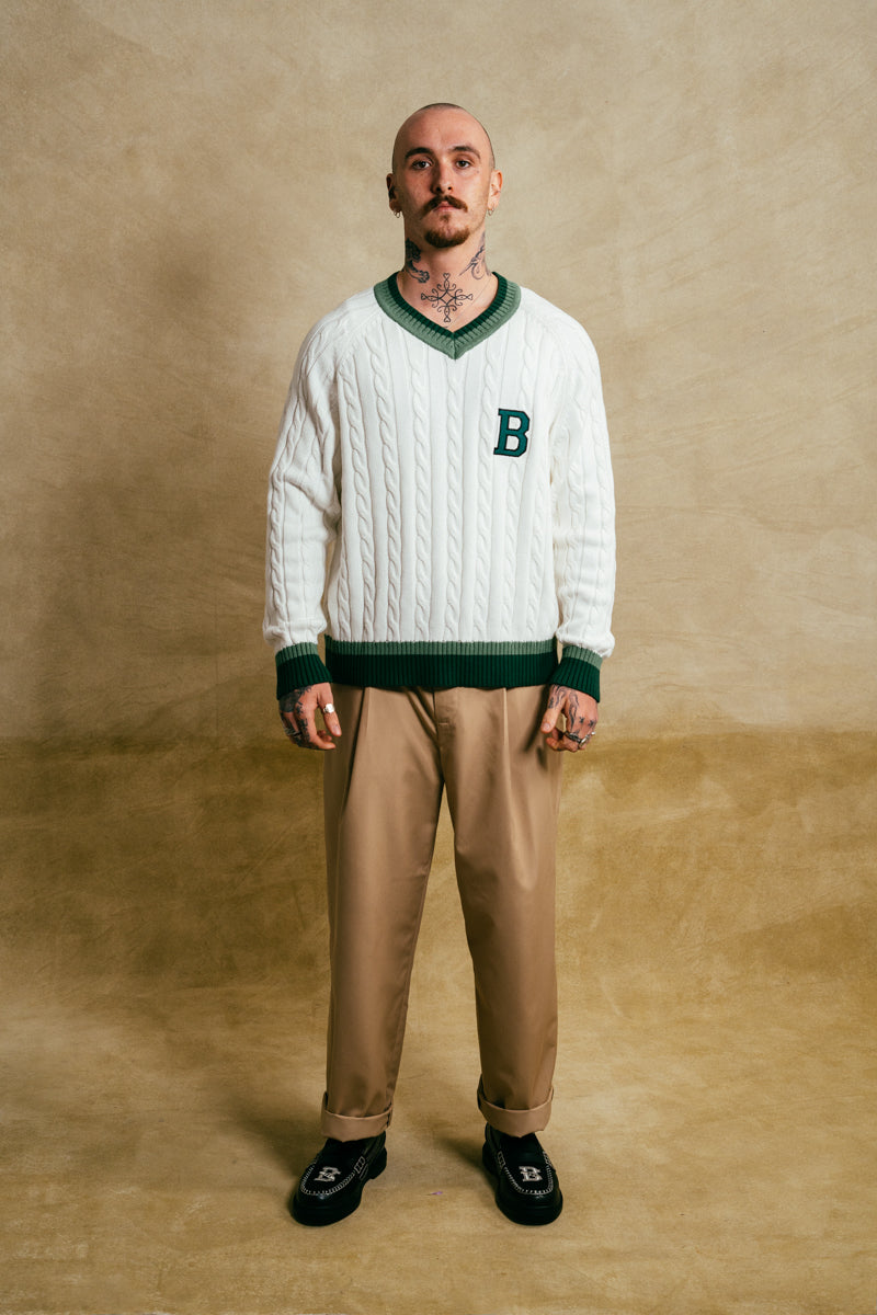 Cable Knit Varsity Jumper - Heritage Edition
