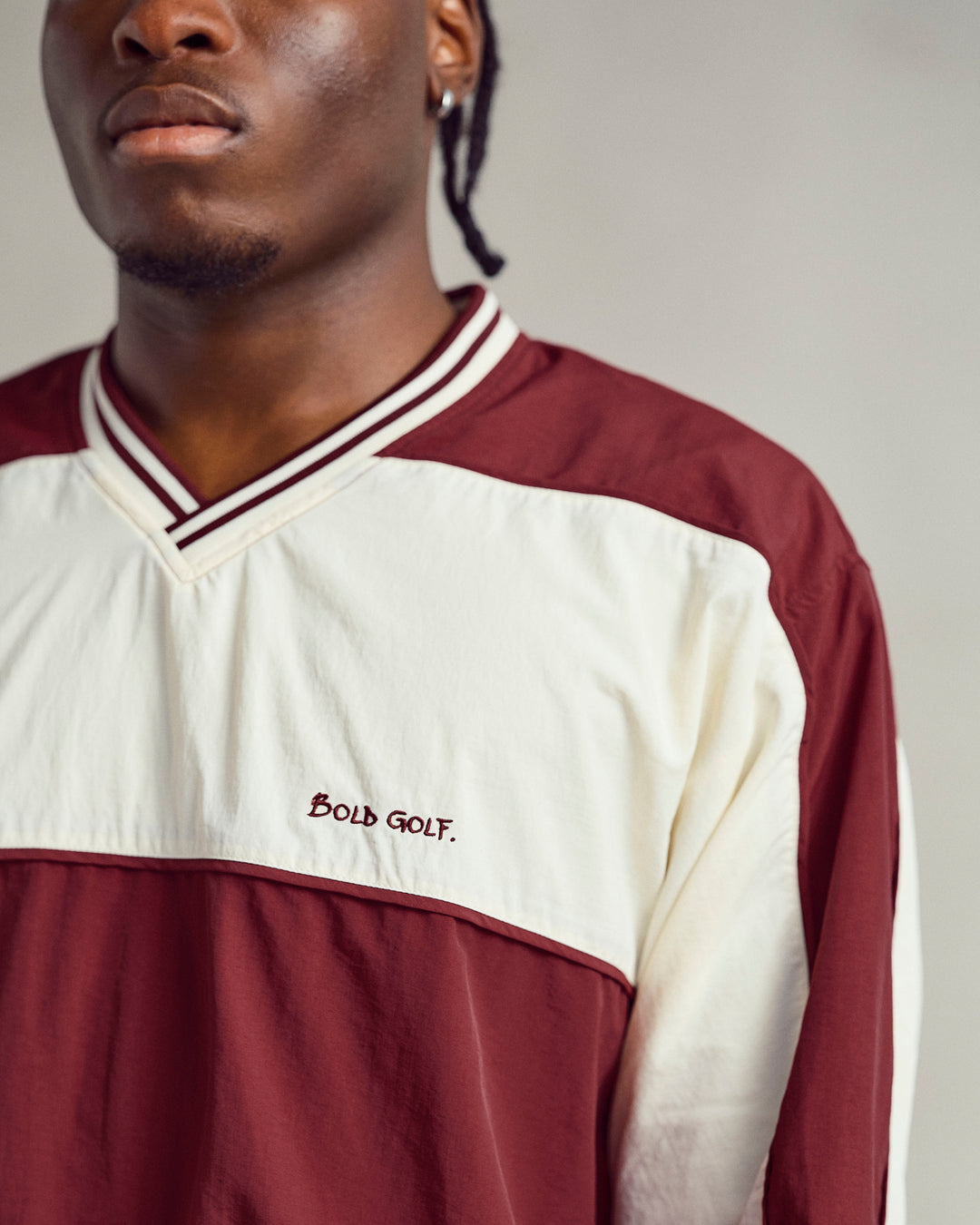 Retro Windbreaker - Oat Stripe // Burgundy