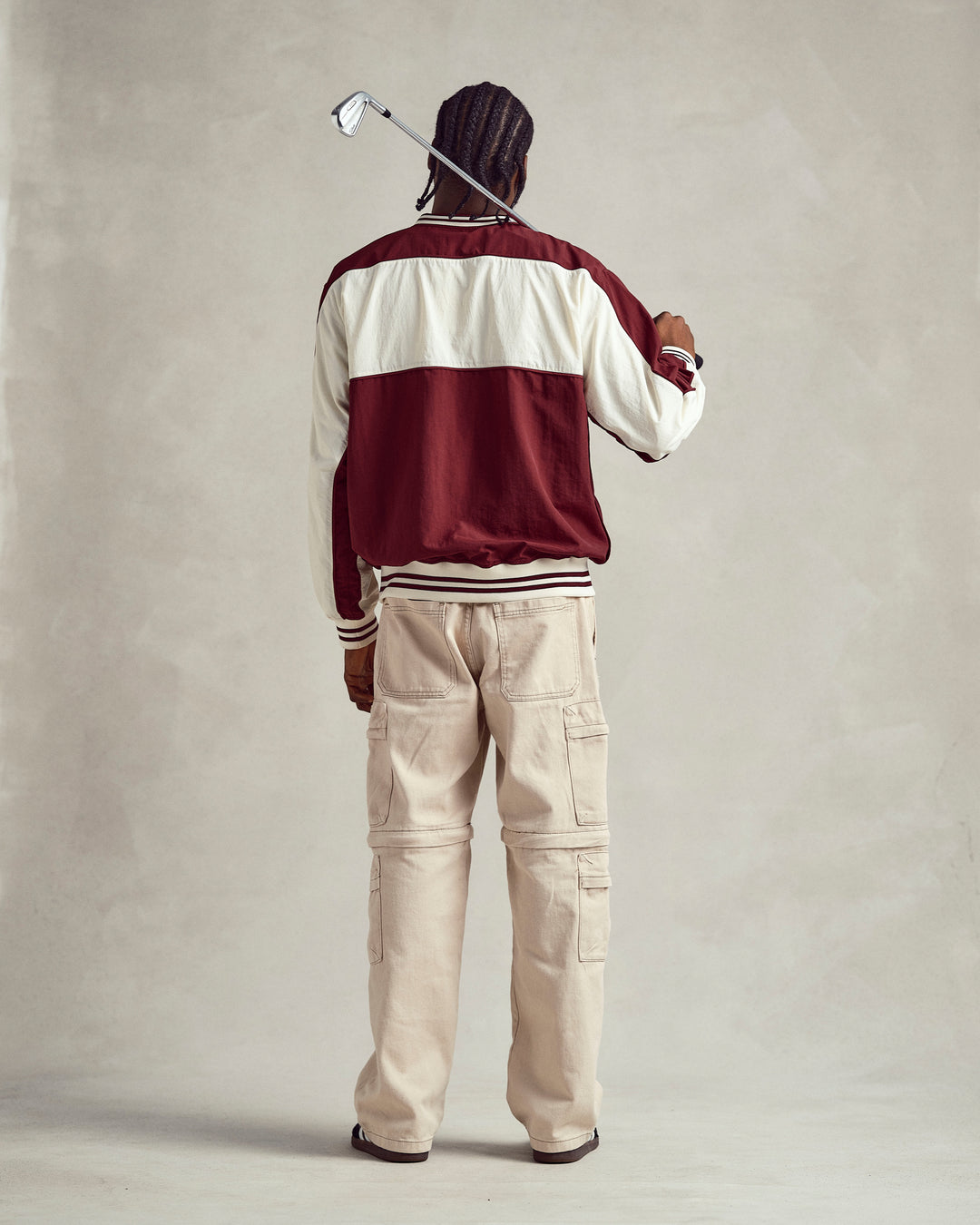 Retro Windbreaker - Oat Stripe // Burgundy