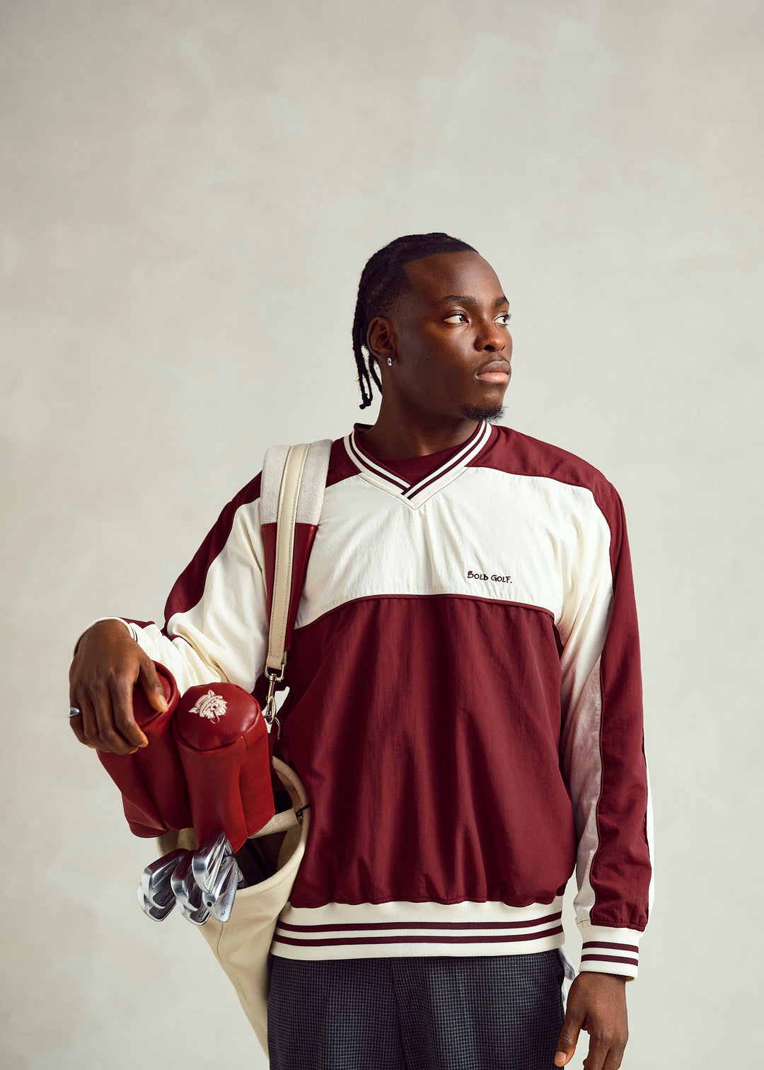 Retro Windbreaker - Oat Stripe // Burgundy